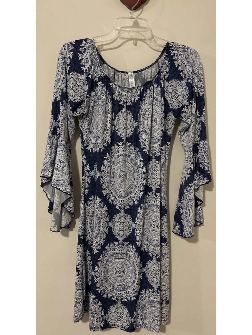 Paisley Grace Womens Medium Blue Paisley Print Knee Length Ruffle Dress! A5660